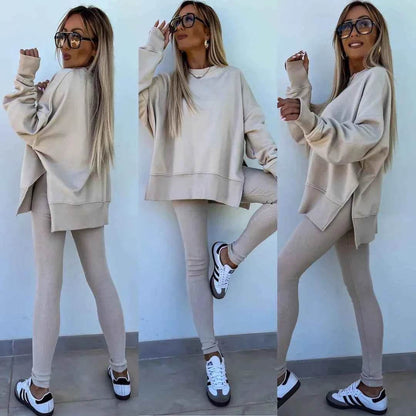 2025 Casual Tight Trousers Set with Loose Sweatshirt - European and American Style - BON's