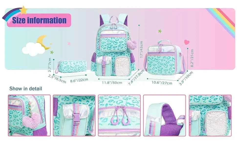Meetbelify Aesthetic Backpack for Girls - Schoolbag with Lunchbox and Penbag for Elementary and Teen Students - BON's