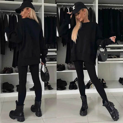 2025 Casual Tight Trousers Set with Loose Sweatshirt - European and American Style - BON's
