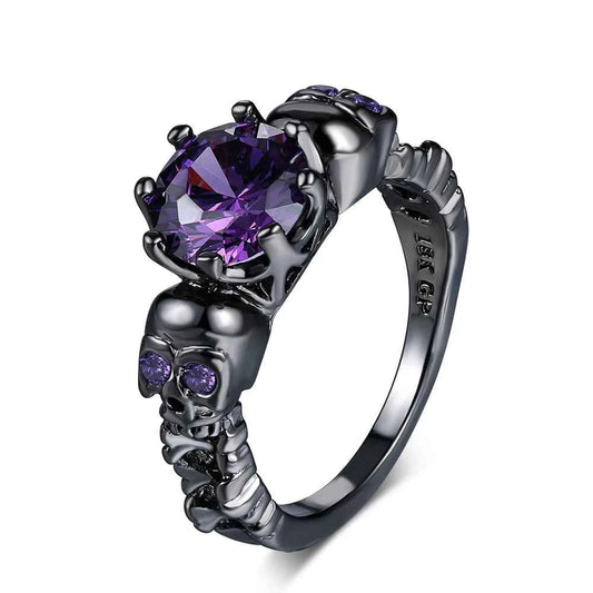 Retro Punk Skull Gothic Ring – Unisex Black & Gold Halloween Jewelry for Men & Women