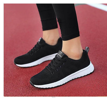 Women Breathable Casual Sneakers Lace Up Flat Walking Shoes - Pink, Black, White - BON's