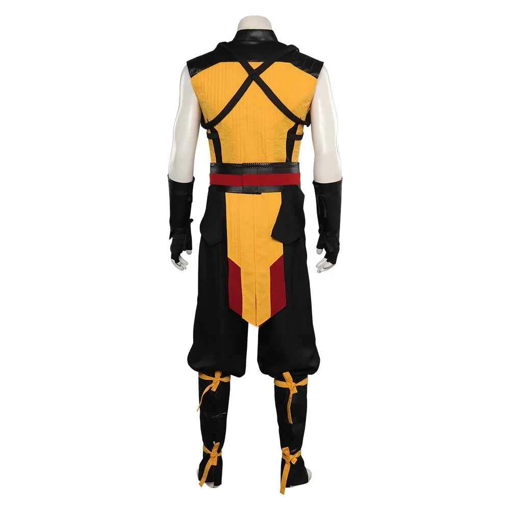 Scorpion Cosplay Mortal Disguise Kombat Costume Men Fantasia Role Play Vest Pants Belt Outfits Halloween Carnival Party Suit