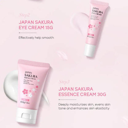 Face Skin Care Set Cleanser Sakura Essence Cream Moisturizing Whitening & Anti-Aging Toner Eye Cream Face Serum Eye Skin Care - BON's
