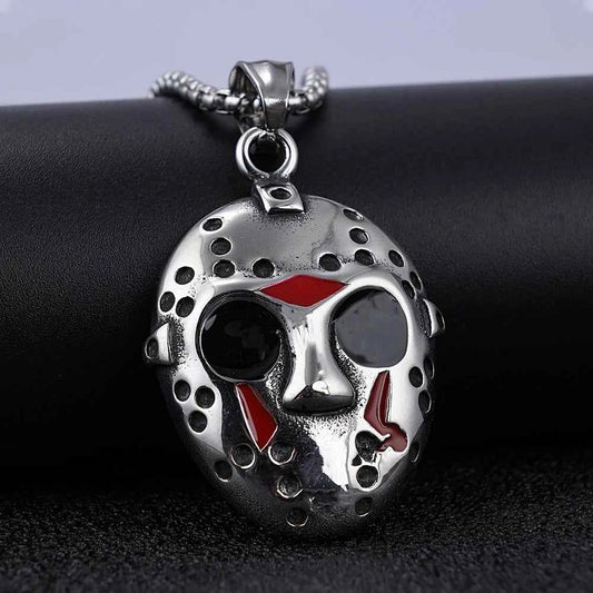 Stainless Steel Jason Mask Pendant Necklace – Horror-Inspired Biker Jewelry for Men, Halloween & Black Friday Gifts