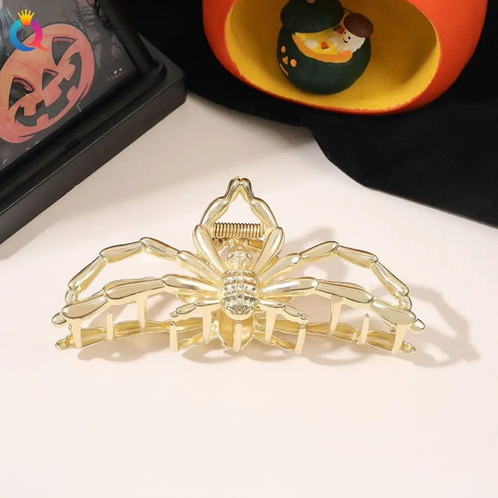 Black Spider Hair Claw Clip – Gothic Halloween Accessory with Pearl Charm & Strong Hold