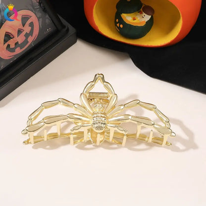 Black Spider Hair Claw Clip – Gothic Halloween Accessory with Pearl Charm & Strong Hold