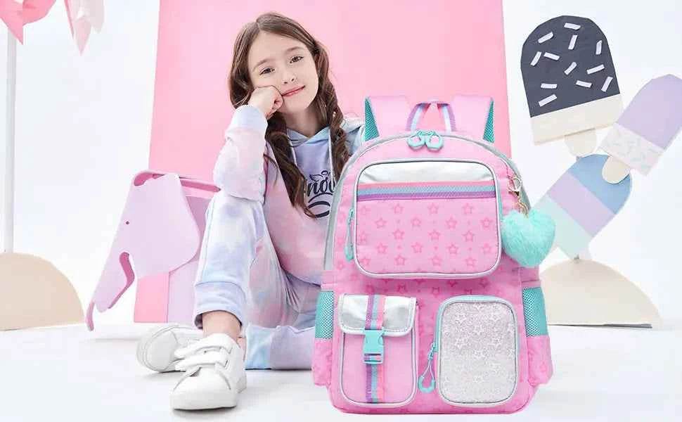 Meetbelify Aesthetic Backpack for Girls - Schoolbag with Lunchbox and Penbag for Elementary and Teen Students - BON's