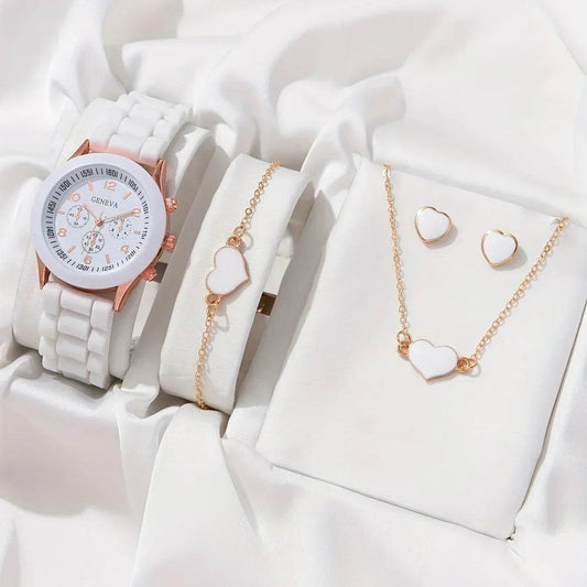 Luxury Women's Watch Set - 5PCS Rhinestone Jewelry Bracelet, Ring, Necklace, and Earrings for Casual Elegance - BON's