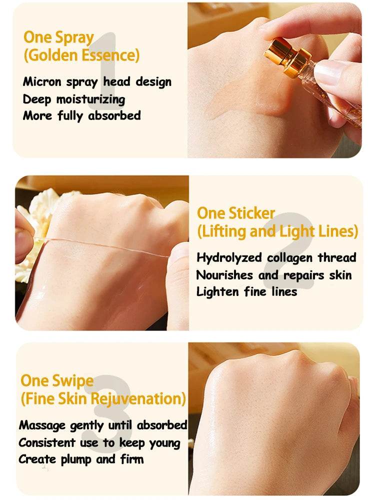Korea 24k Collagen Serum - Active Collagen Silk Care Lifting Firming Set with Hyaluronan for Moisturizing Essence and Firming Skin Care - BON's