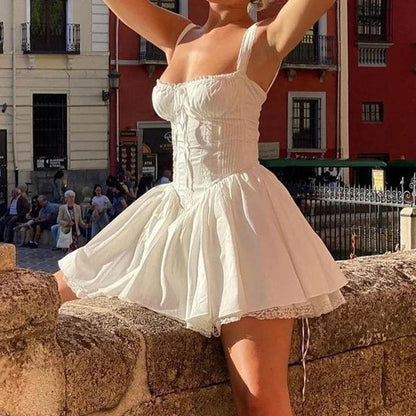 Sexy Lace Floral Corset Dress - Elegant Women's White Yellow Sundress, High Waist Mini Sun Dresses for Summer 2025 - BON's