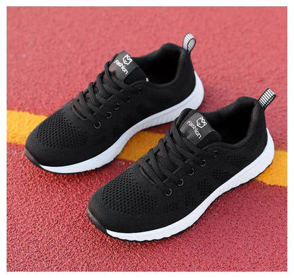Women Breathable Casual Sneakers Lace Up Flat Walking Shoes - Pink, Black, White - BON's
