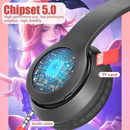 P47M Wireless Cat Ear Headphones with Mic and LED Light - Cute Stereo Bluetooth Headset Gift - BON's