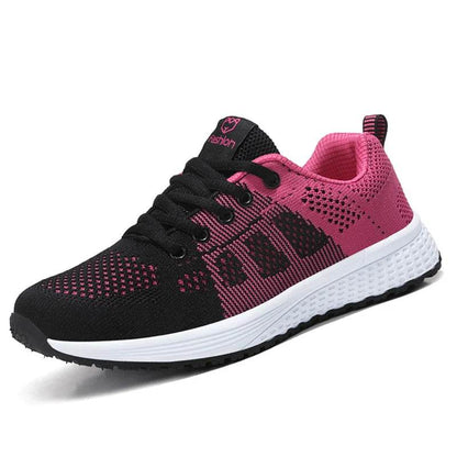 Women Breathable Casual Sneakers Lace Up Flat Walking Shoes - Pink, Black, White - BON's