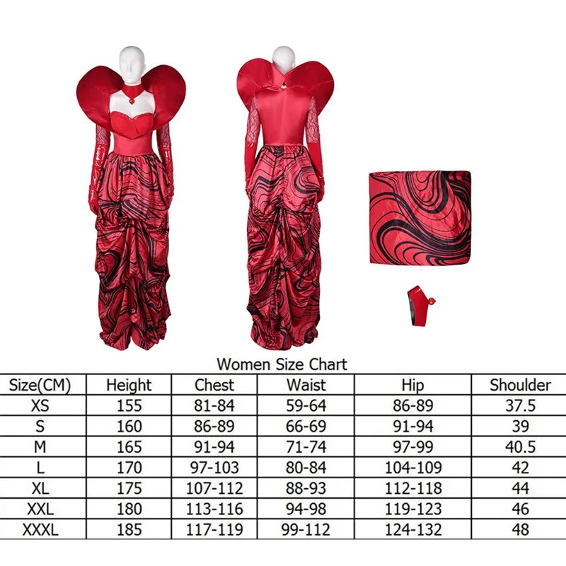 Descendants Fantasy Queen of Hearts Cosplay Costume Adult Women Red Dress Wig Headband Outfits Halloween Carnival Party Suit