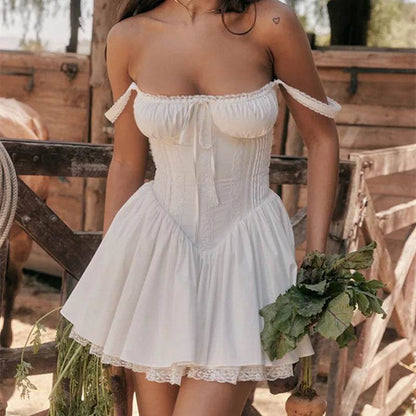 Sexy Lace Floral Corset Dress - Elegant Women's White Yellow Sundress, High Waist Mini Sun Dresses for Summer 2025 - BON's