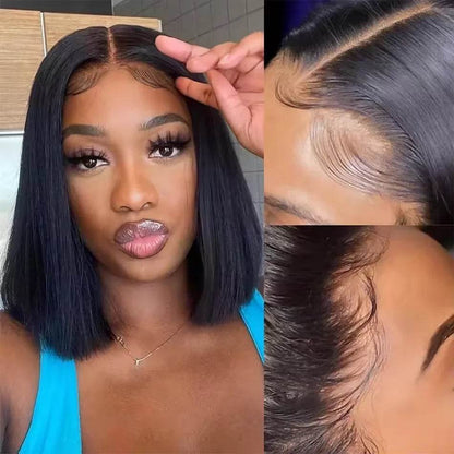 16 Inch Short Straight Bob Wig Human 13x4 Lace Transparent 200% Frontal Hair Bob Wig PrePlucked Lace Front Human Hair Wigs - BON's