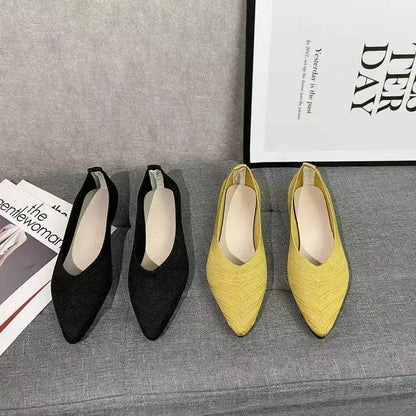 Women Pointed Toe Flat Shoes 2025 New Solid Color Knitted Slip on Shoes Casual Breathable Ballet Flats Women Flat Loafers Shoes - BON's