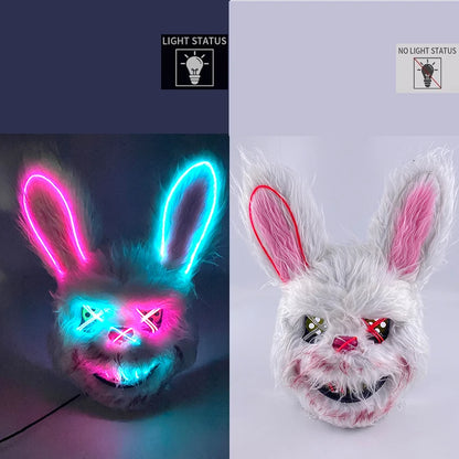 LED Glowing Bloody Rabbit Mask – Neon Horror Cosplay for Halloween, Carnival & Masquerade