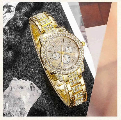 Women's Luxury Watches Set - Gold Quartz Watch, Ring, Necklace, and Earring Jewelry Set - BON's