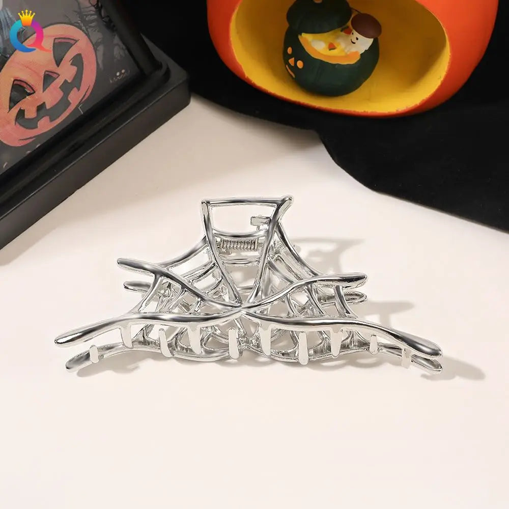 Black Spider Hair Claw Clip – Gothic Halloween Accessory with Pearl Charm & Strong Hold