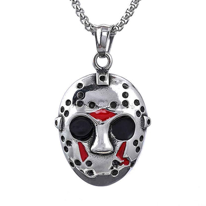 Stainless Steel Jason Mask Pendant Necklace – Horror-Inspired Biker Jewelry for Men, Halloween & Black Friday Gifts