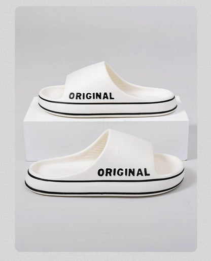 Feslishoet Women Letter Slippers Beach Slides Solid Color Mens Thick Sole Indoor Bathroom Anti Slip Shoes Summer Couple Sandals - BON's