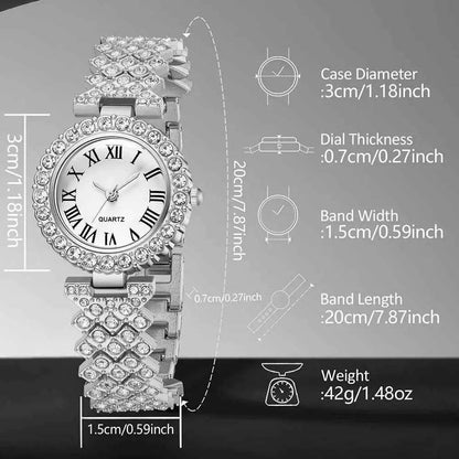 Silver Women's Watch Set - 6PCS Luxury Dial Quartz Jewelry Gift for Her - BON's