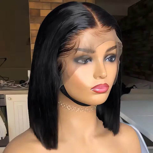 16 Inch Short Straight Bob Wig Human 13x4 Lace Transparent 200% Frontal Hair Bob Wig PrePlucked Lace Front Human Hair Wigs - BON's