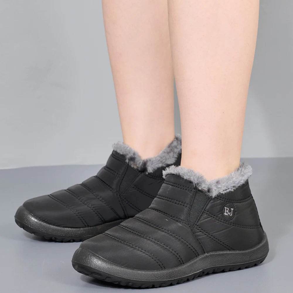 Winter Waterproof Snow Boots for Women - Plus Size Casual Flat Ankle Boots with Anti-Slip Warm Fur Plush - BON's