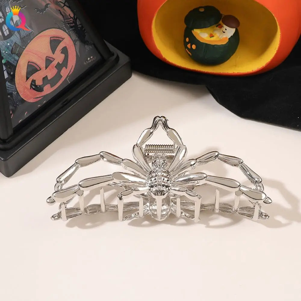 Black Spider Hair Claw Clip – Gothic Halloween Accessory with Pearl Charm & Strong Hold