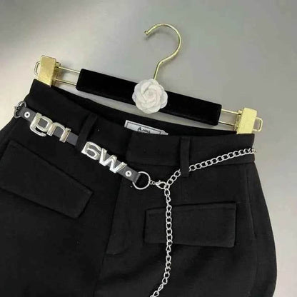 Pantalones Cortos De Mujer Patchwork Shorts for Women New Bottoms Letter Chain High Waist Slim Fit Korean Woolen Pants - BON's