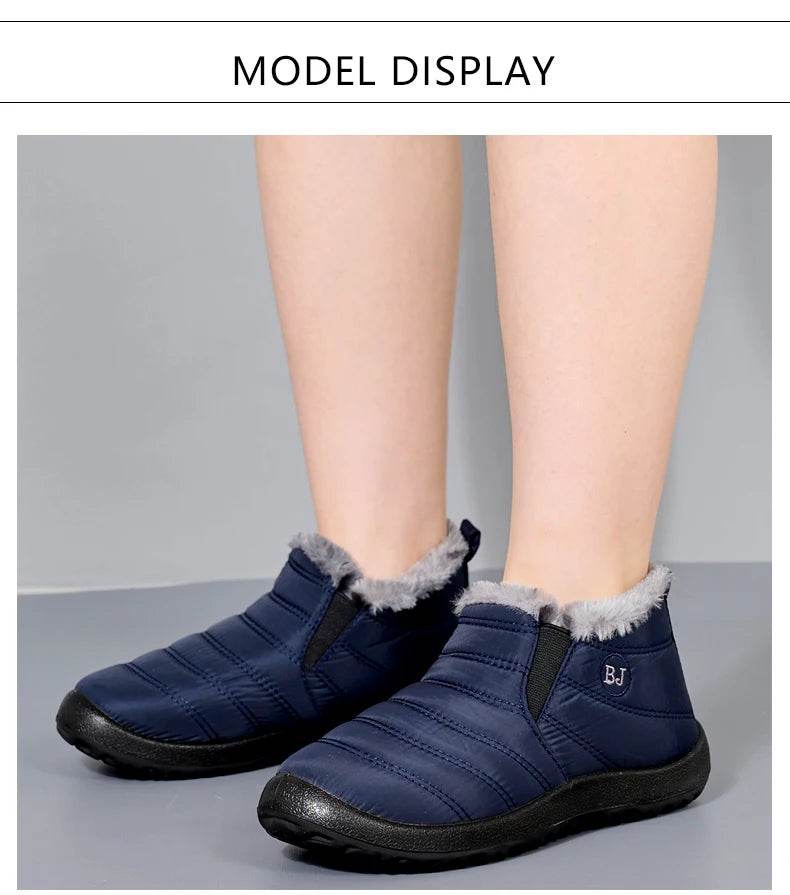 Winter Waterproof Snow Boots for Women - Plus Size Casual Flat Ankle Boots with Anti-Slip Warm Fur Plush - BON's