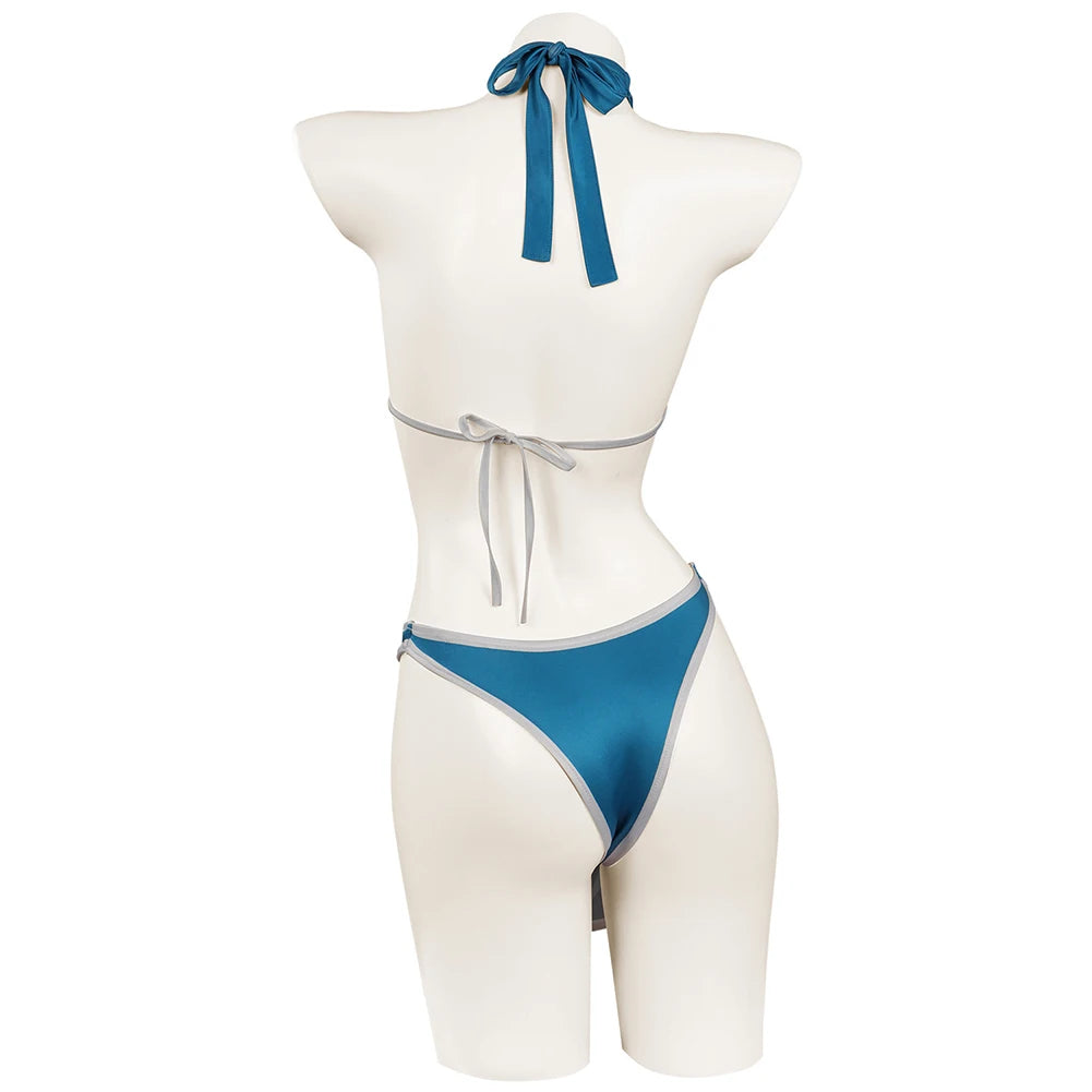 Fantasia Mortal Cosplay Kombat Kitana Mask Headband Costume Adult Women Bikini Swimsuit Outfits Halloween Carnival Party Suit