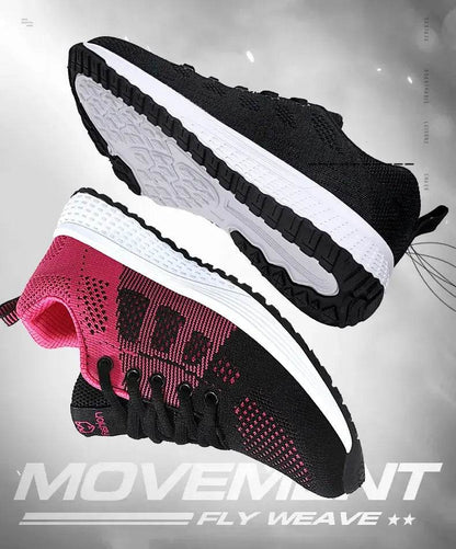 Women Breathable Casual Sneakers Lace Up Flat Walking Shoes - Pink, Black, White - BON's
