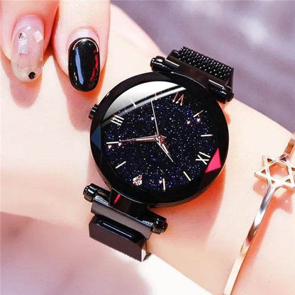 Women's Starry Sky Watch with Magnet Buckle Mesh Belt and Diamond Accents - BON's