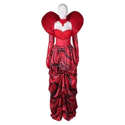 Descendants Fantasy Queen of Hearts Cosplay Costume Adult Women Red Dress Wig Headband Outfits Halloween Carnival Party Suit