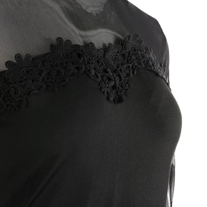 Women Lace Mock Neck Dress Solid Color Long Sleeve See Through Mesh for Cocktail Parties Bars Night Clubs - BON's