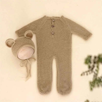 Baby Outfit Newborn Photography Props mohair Knitted Bear Rompers Footed Jumpsuit Hat 2pcs/Sets Photography Clothing Accessories