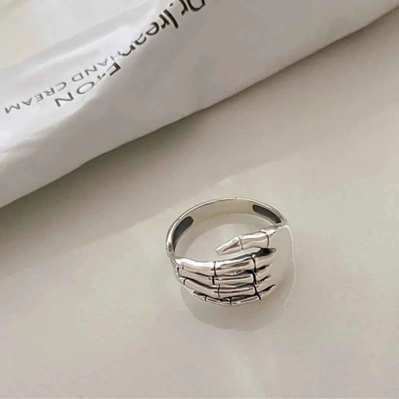 Vintage Five Finger Claw Rings For Women Men Punk Skeleton Hand Adjustable Ring Hip Hop Party Halloween Jewelry Gifts