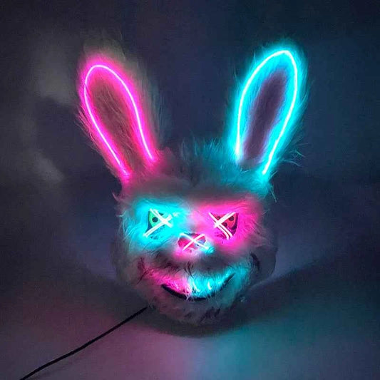 LED Glowing Bloody Rabbit Mask – Neon Horror Cosplay for Halloween, Carnival & Masquerade