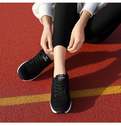 Women Breathable Casual Sneakers Lace Up Flat Walking Shoes - Pink, Black, White - BON's