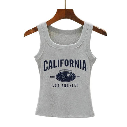 California Tank Top for Women - Sleeveless Ribbed Knit Vest for Casual Summer Street Style - BON's