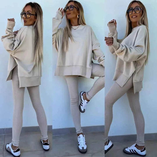 2025 Casual Tight Trousers Set with Loose Sweatshirt - European and American Style - BON's