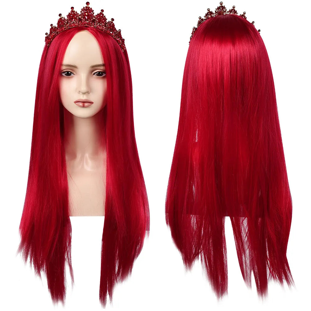 Descendants Fantasy Queen of Hearts Cosplay Costume Adult Women Red Dress Wig Headband Outfits Halloween Carnival Party Suit