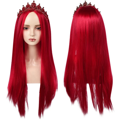 Descendants Fantasy Queen of Hearts Cosplay Costume Adult Women Red Dress Wig Headband Outfits Halloween Carnival Party Suit