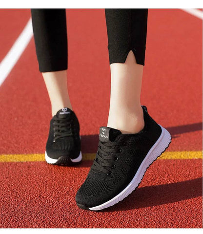 Women Breathable Casual Sneakers Lace Up Flat Walking Shoes - Pink, Black, White - BON's