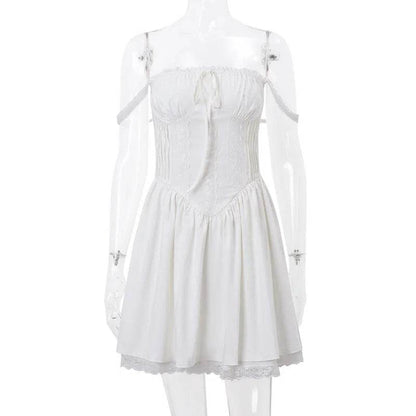 Sexy Lace Floral Corset Dress - Elegant Women's White Yellow Sundress, High Waist Mini Sun Dresses for Summer 2025 - BON's
