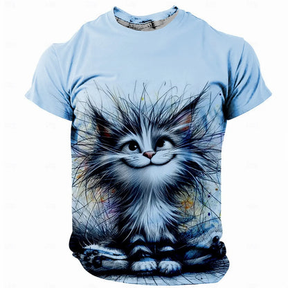 Men’s Funny Cat T-Shirt – 3D Print Crew Neck | Retro Vintage Short Sleeve for Spring & Summer Streetwear