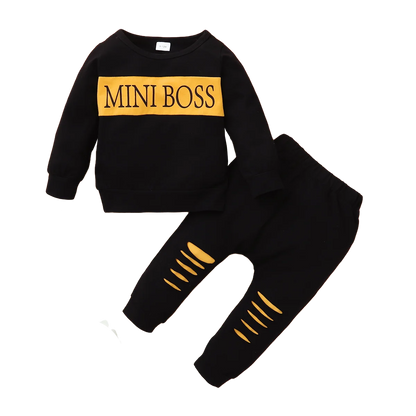 2-Piece Baby Boy Outfit – Printed Long Sleeve T-Shirt & Pants Set (0–2 Years)
