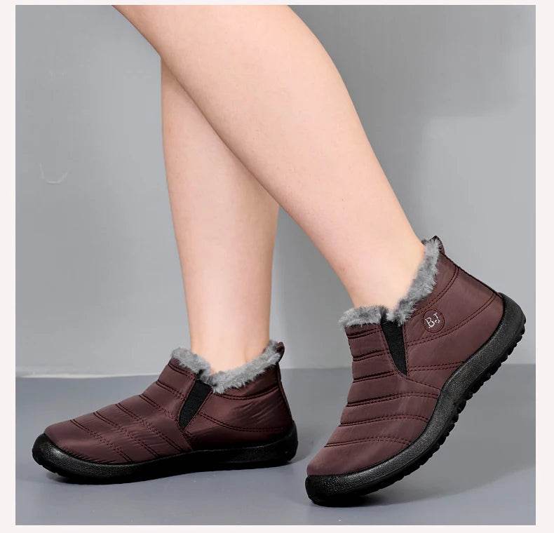 Winter Waterproof Snow Boots for Women - Plus Size Casual Flat Ankle Boots with Anti-Slip Warm Fur Plush - BON's